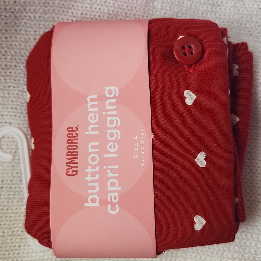 Gymboree Red Heart Button Hem Capri Legging Sz 4 New Valentine